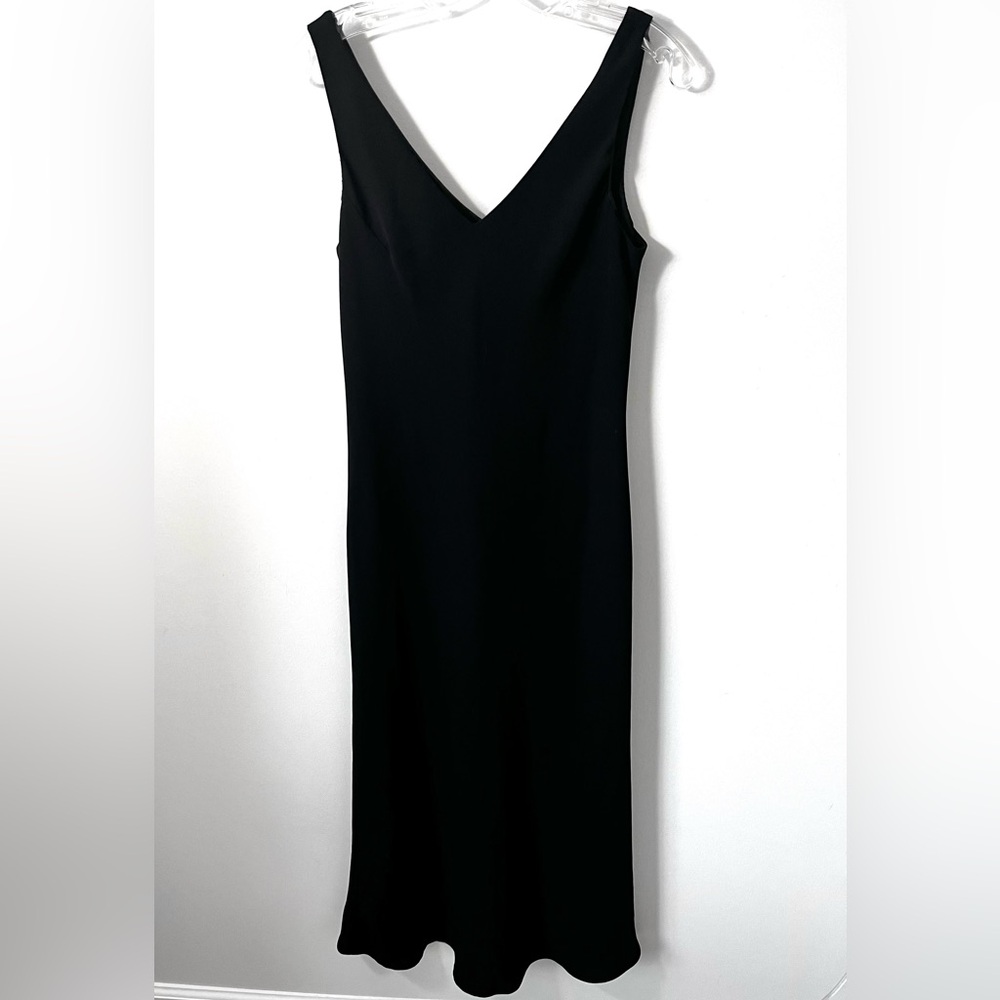 Jones New York Black Sleeveless V Neck Midi Long Minimalist Dress Women Size 12